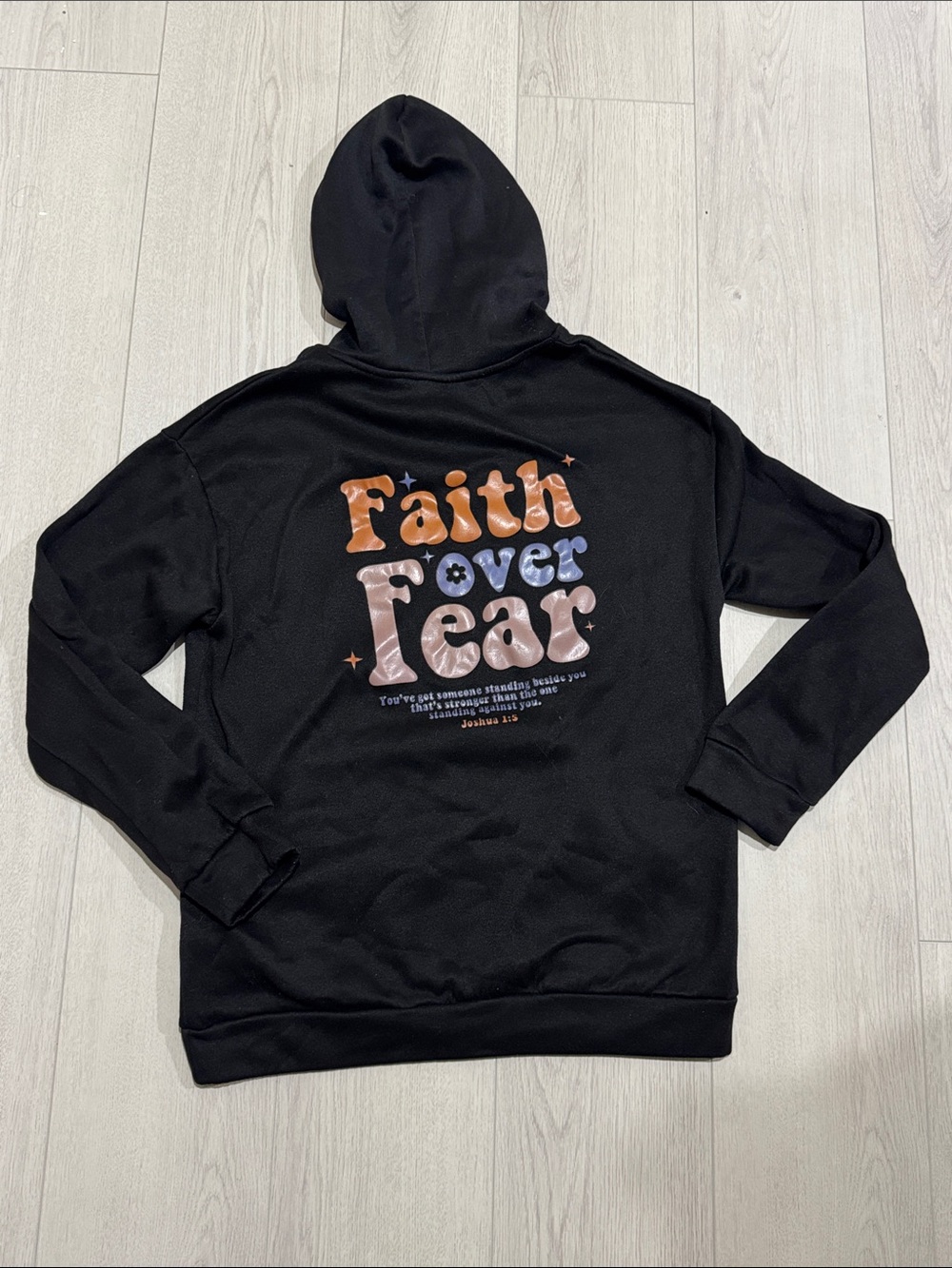 SHEIN • Faith Over Fear Graphic Hoodie - Black with Retro Print / fits like S/M